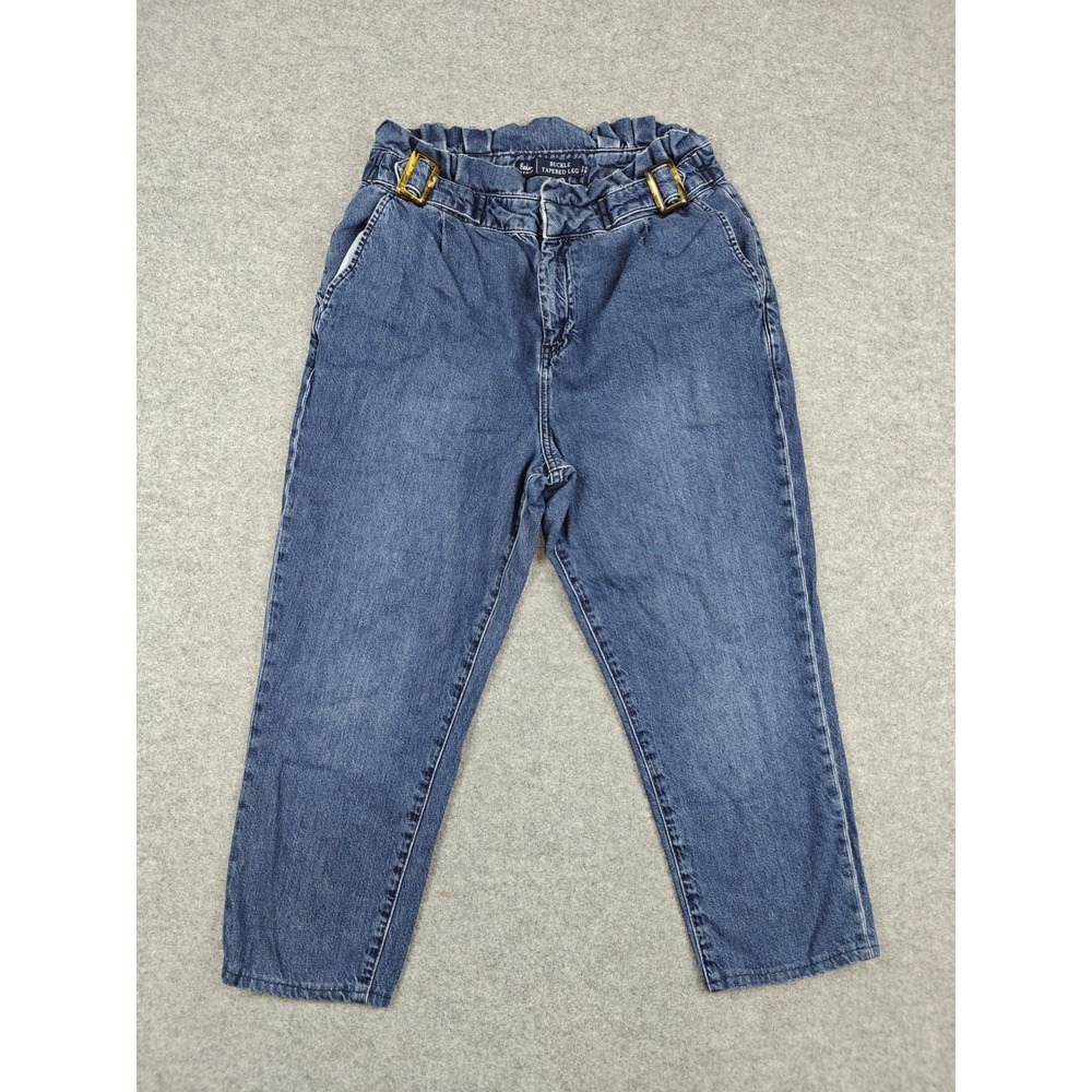 Boden Buckle Tapered Leg Jeans‎ Womens 12 Blue High Rise Adjustable Waist Denim
